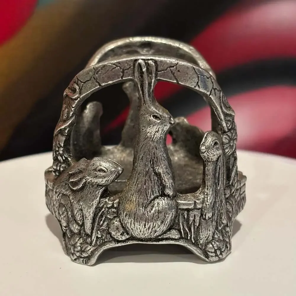 Vintage Pewter Rabbit Napkin Ring Holder